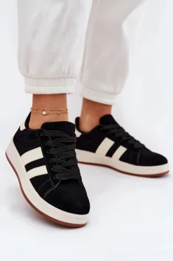 Sneakersy Damskie Z Eko Zamszu Czarne Arlenina