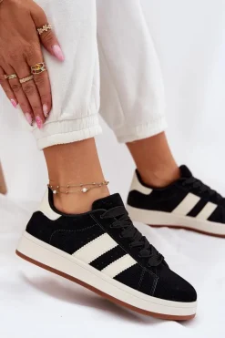 Sneakersy Damskie Z Eko Zamszu Czarne Arlenina