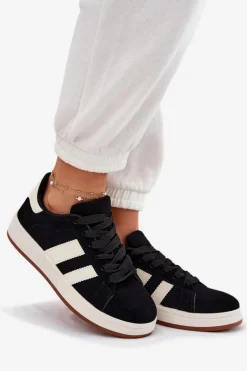 Sneakersy Damskie Z Eko Zamszu Czarne Arlenina