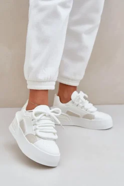 Sneakersy Damskie Z Grubymi Sznurówkami Na Platformie Białe Laloma