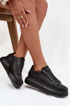 Sneakersy Damskie Z Naturalnej Skóry GOE OO2N4004 Czarne
