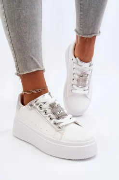 Sneakersy Damskie Z Ozdobą Białe Celedria