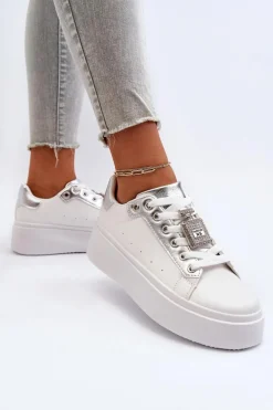 Sneakersy Damskie Z Ozdobą Białe Celedria