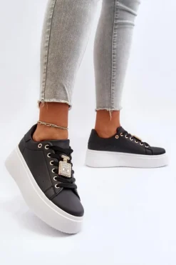 Sneakersy Damskie Z Ozdobą Czarne Celedria