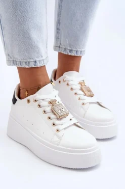 Sneakersy Damskie Z Ozdobą Białe Celedria