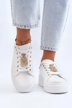 Sneakersy Damskie Z Ozdobą Białe Celedria