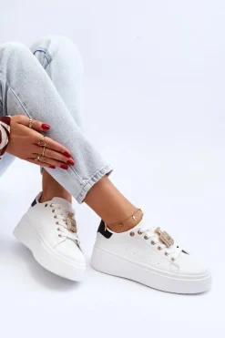 Sneakersy Damskie Z Ozdobą Białe Celedria