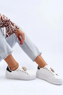 Sneakersy Damskie Z Ozdobą Białe Celedria