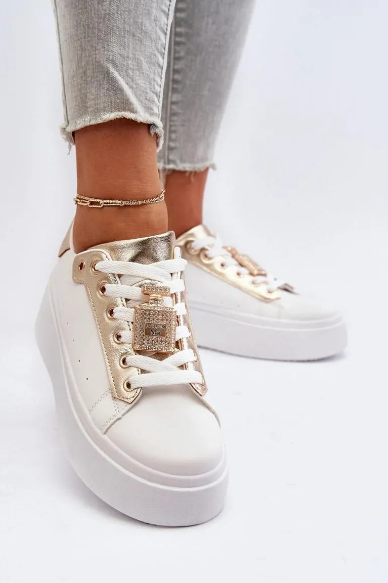 Sneakersy Damskie Z Ozdobą Białe Celedria