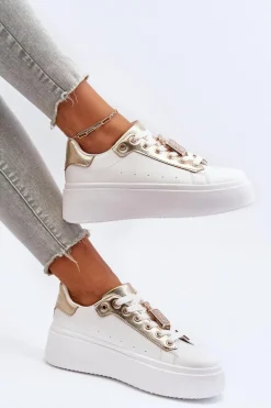 Sneakersy Damskie Z Ozdobą Białe Celedria