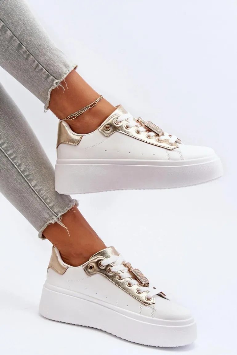 Sneakersy Damskie Z Ozdobą Białe Celedria