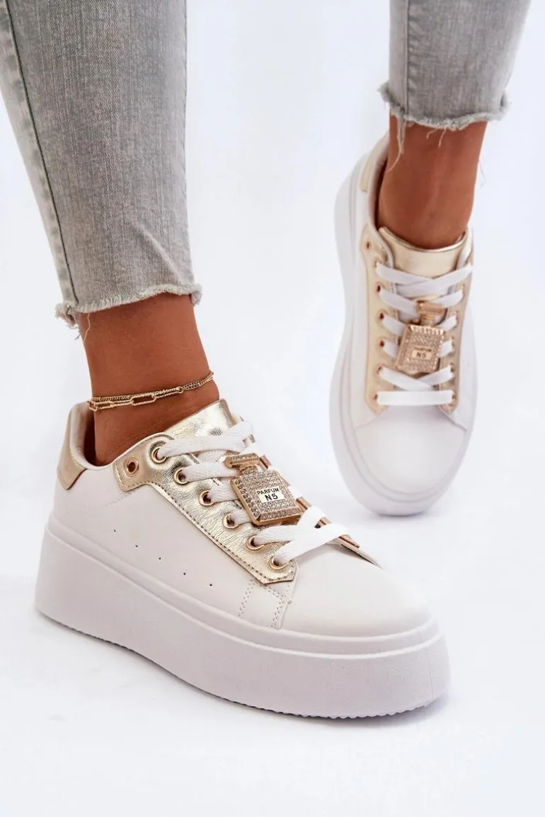 Sneakersy Damskie Z Ozdobą Białe Celedria