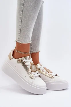 Sneakersy Damskie Z Ozdobą Białe Celedria