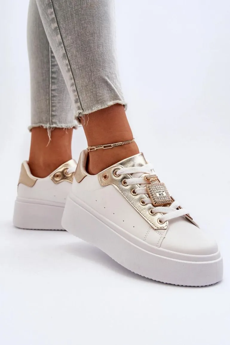 Sneakersy Damskie Z Ozdobą Białe Celedria