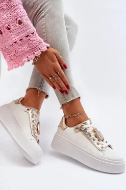 Sneakersy Damskie Z Ozdobą Białe Celedria
