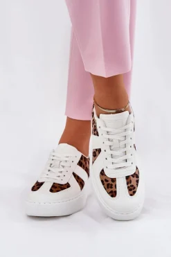 Sneakersy Damskie Z Panterką Na Platformie Białe Nativira