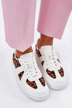 Sneakersy Damskie Z Panterką Na Platformie Białe Nativira