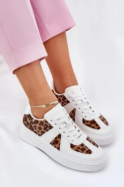 Sneakersy Damskie Z Panterką Na Platformie Białe Nativira