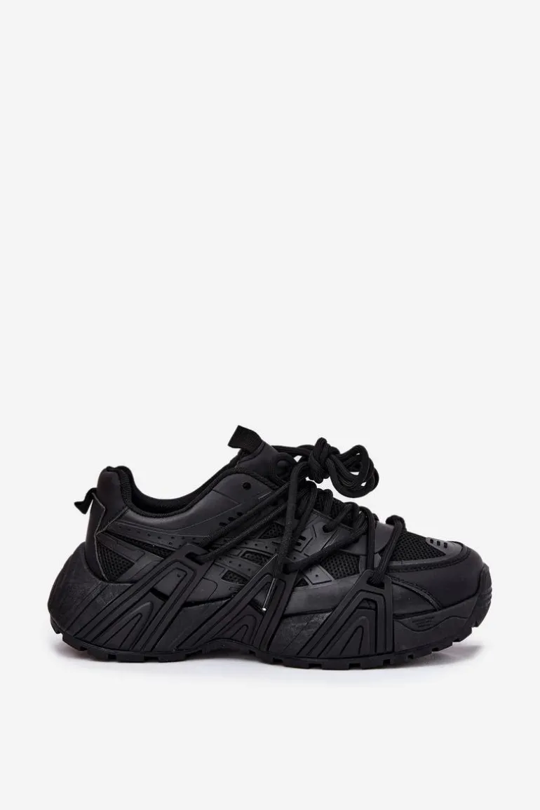 Sneakersy Damskie Z Podwójnym Sznurowaniem Czarne Onivetta