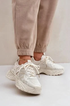 Sneakersy Damskie Z Przetarciami Na Platformie Beżowe Seladwen