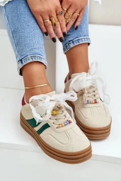 Sneakersy Damskie Z Przypinkami Beżowe Jariana