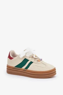 Sneakersy Damskie Z Przypinkami Beżowe Jariana