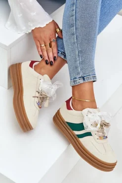 Sneakersy Damskie Z Przypinkami Beżowe Jariana