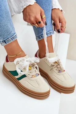 Sneakersy Damskie Z Przypinkami Beżowe Jariana