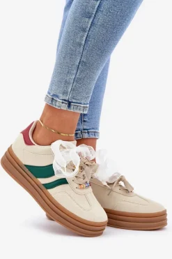 Sneakersy Damskie Z Przypinkami Beżowe Jariana