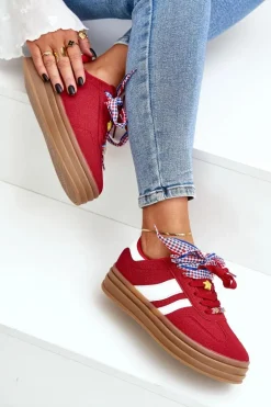 Sneakersy Damskie Z Przypinkami Czerwone Jariana