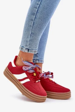 Sneakersy Damskie Z Przypinkami Czerwone Jariana