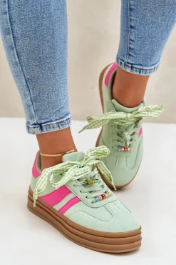 Sneakersy Damskie Z Przypinkami Miętowe Jariana