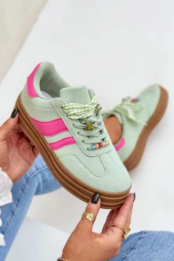 Sneakersy Damskie Z Przypinkami Miętowe Jariana