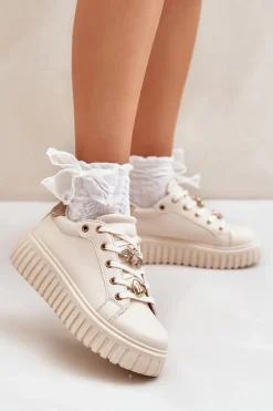 Sneakersy Damskie Z Przypinkami Beżowe Grelesi