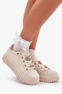 Sneakersy Damskie Z Przypinkami Beżowe Grelesi
