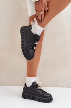 Sneakersy Damskie Z Przypinkami Czarne Grelesi