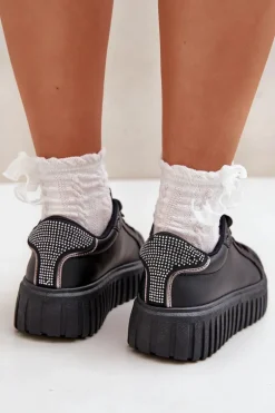 Sneakersy Damskie Z Przypinkami Czarne Grelesi