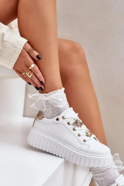 Sneakersy Damskie Z Przypinkami Białe Grelesi