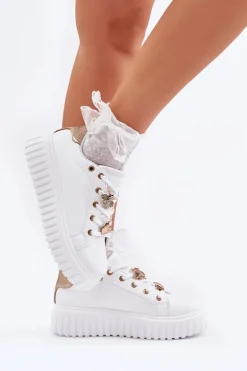 Sneakersy Damskie Z Przypinkami Białe Grelesi