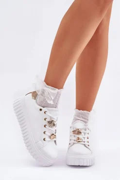 Sneakersy Damskie Z Przypinkami Białe Grelesi