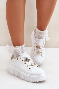 Sneakersy Damskie Z Przypinkami Białe Grelesi