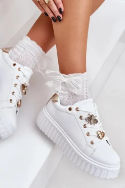 Sneakersy Damskie Z Przypinkami Białe Grelesi