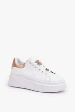 Sneakersy Damskie Z Przypinkami Białe Bralinea
