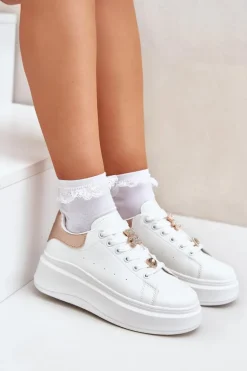 Sneakersy Damskie Z Przypinkami Białe Bralinea
