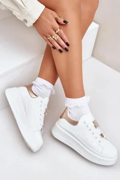 Sneakersy Damskie Z Przypinkami Białe Bralinea