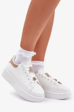 Sneakersy Damskie Z Przypinkami Białe Bralinea
