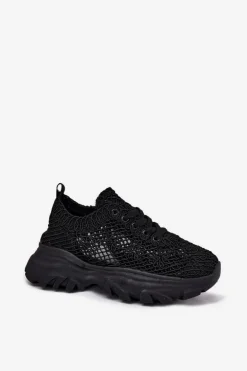Sneakersy Damskie Z Szydełkową Cholewką Czarne Jelhiris
