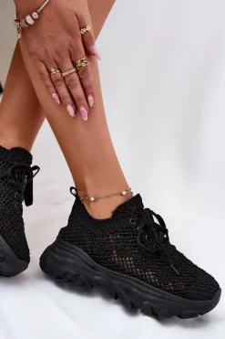 Sneakersy Damskie Z Szydełkową Cholewką Czarne Jelhiris