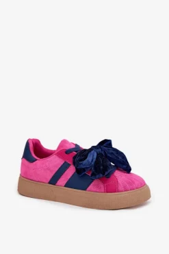 Sneakersy Damskie Z Welurową Kokardą Fuksja Ashlyn