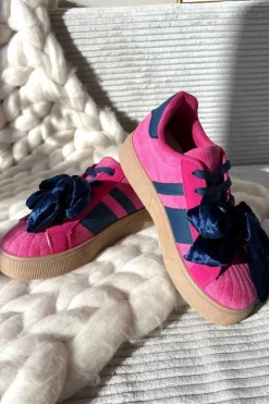 Sneakersy Damskie Z Welurową Kokardą Fuksja Ashlyn